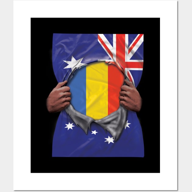 Romania Flag Australian Flag Ripped - Gift for Romanian From Romania Wall Art by Country Flags